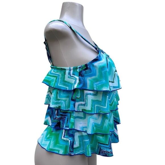 CEEB Swim Tankini Top Womens Size 12 Bathing Suit Top Blue Green Layered Ruffle - Picture 3 of 13